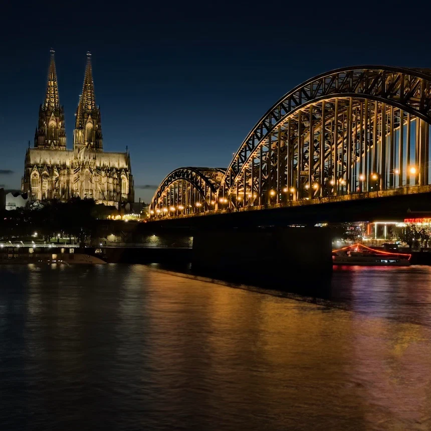 Cologne Cathedrahl shot from the Rheinboulevard during the blue hour