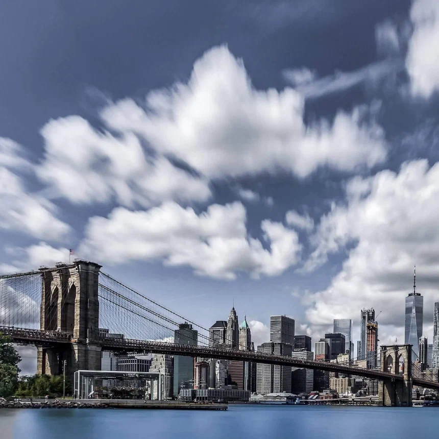 A long exposure of the New York Skyline as seen from Dumbo