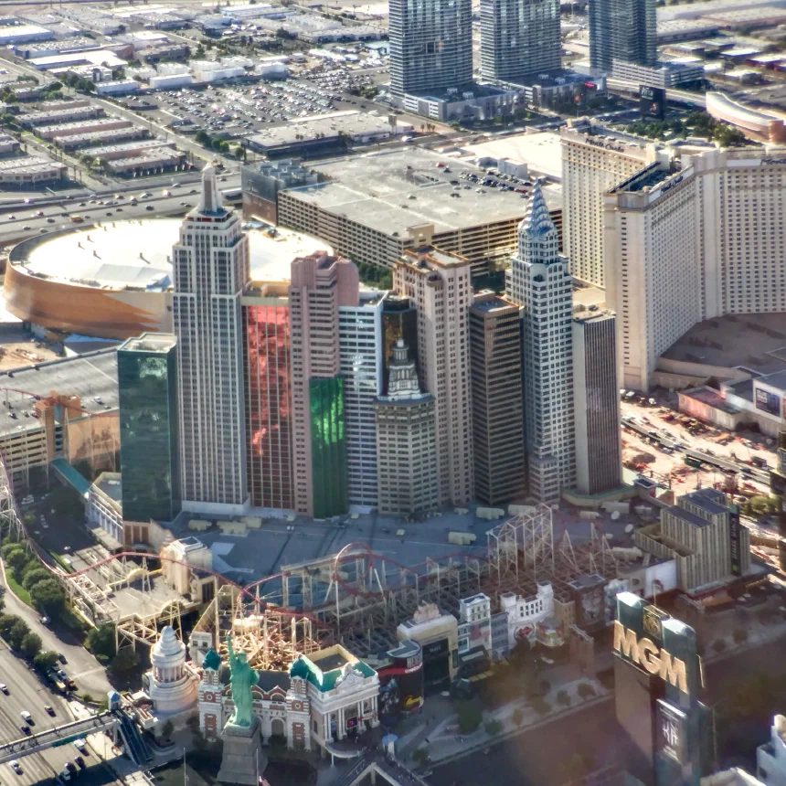 New York Hotel Resort Las Vegas from a helicopter