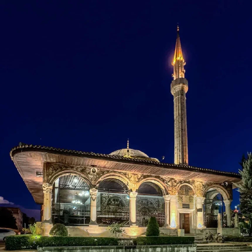 A mosque in Tirana, Albania, during the blue hour