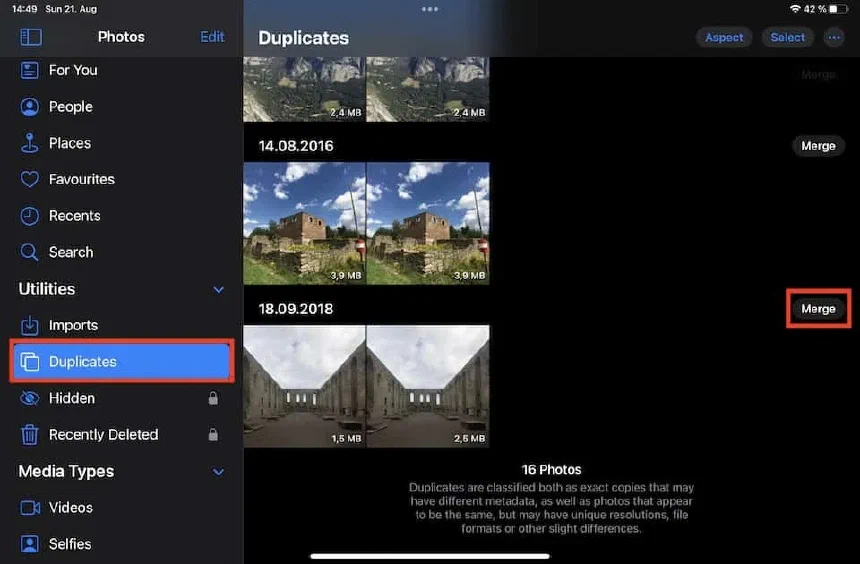 Find and merge duplicates in the iOS 16 Photos App