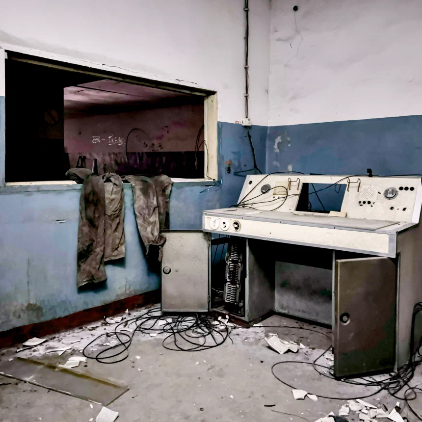 Communication devices in a bunker at the airport Rangsdorf