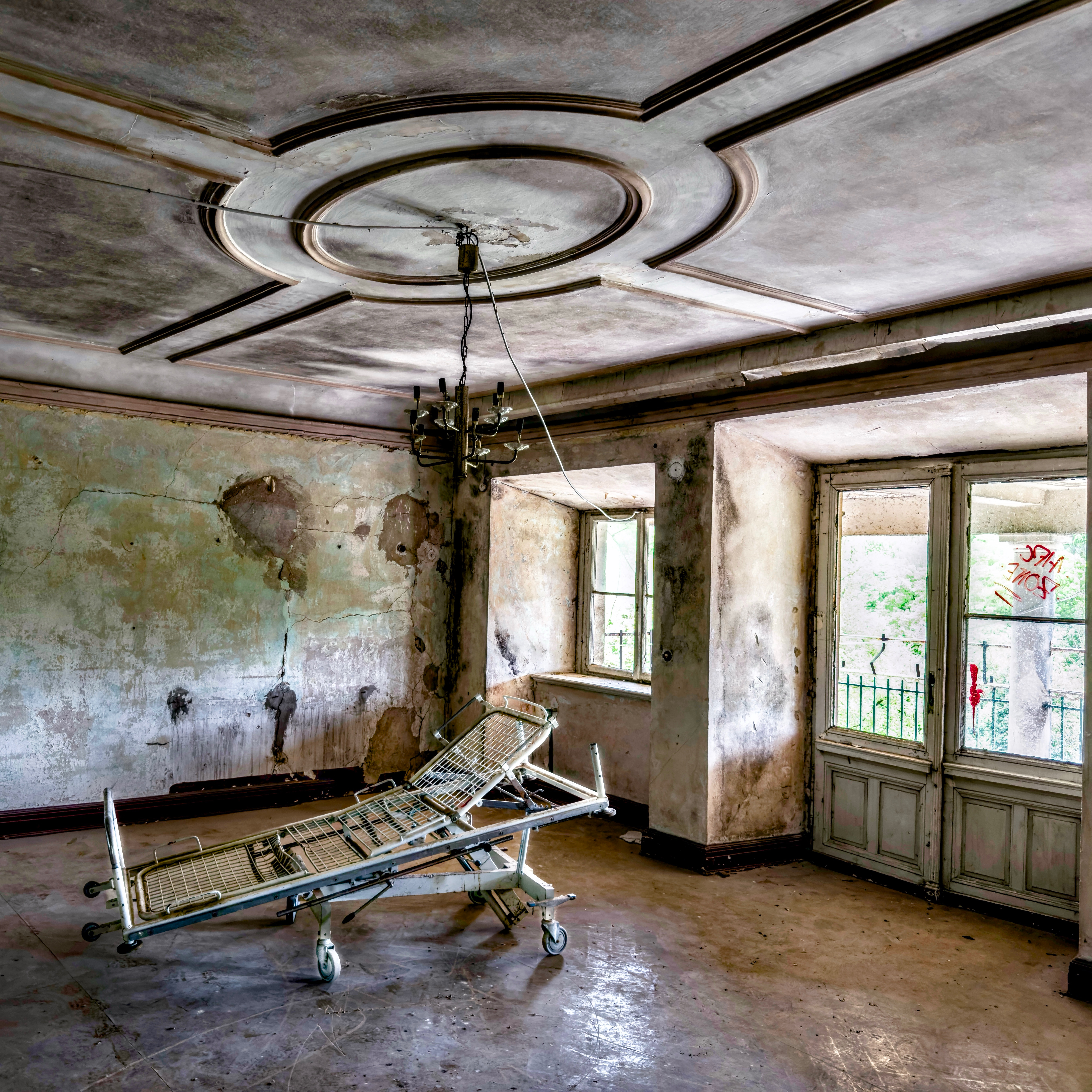 Hospital bed in the abandoned castle