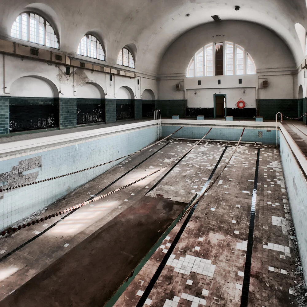The drained and decaying swimming pool at the former Soviet military complex in Wünsdorf
