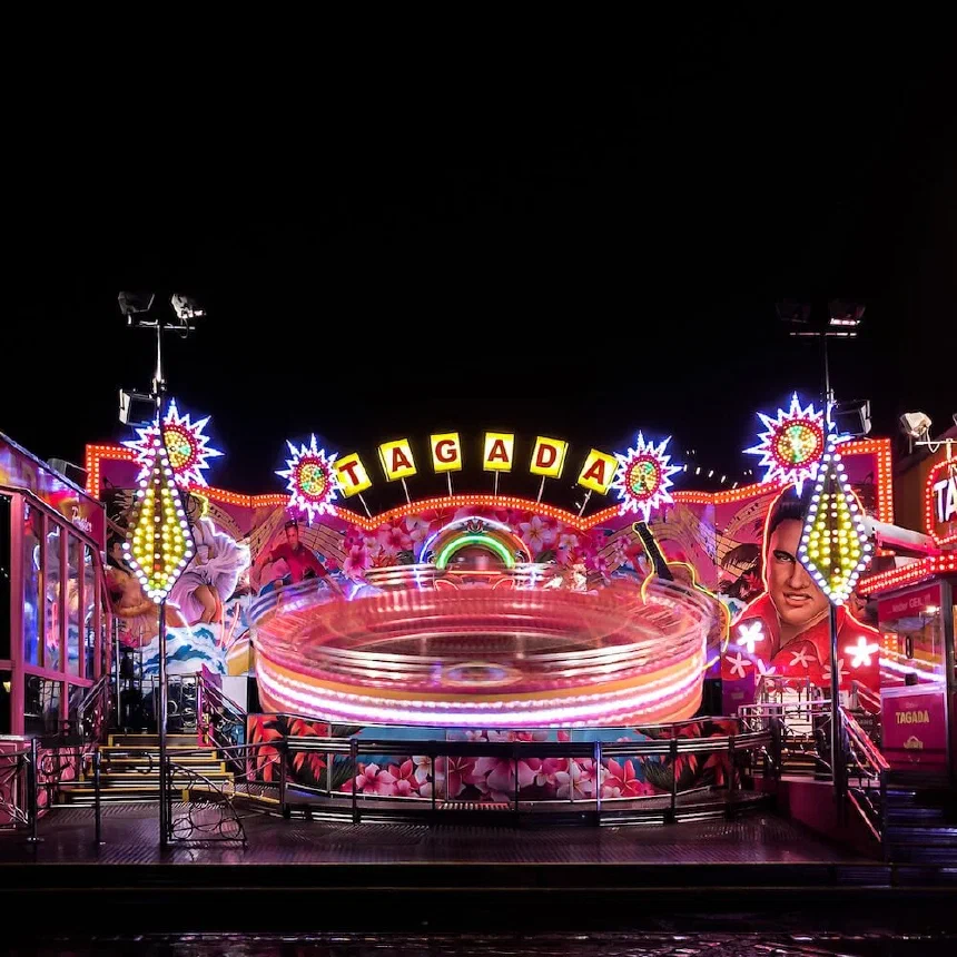 Long exposure of a fairground ride at the Prater, Vienna.
