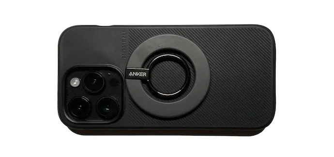 Anker 610 Magnetic Phone Grip attached to my iPhone 14 Pro (with a Moment Case)
