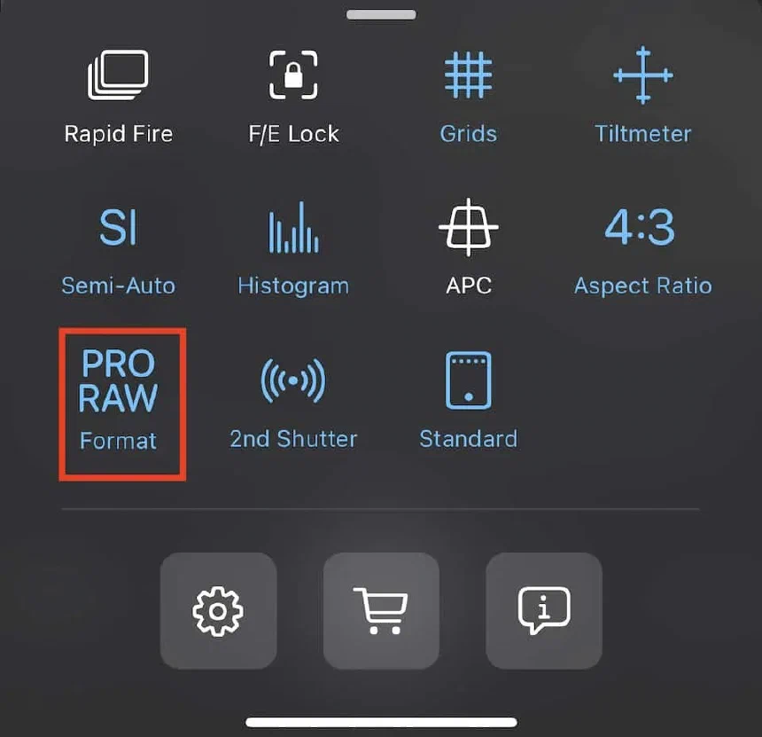 File Format selector in ProCamera App