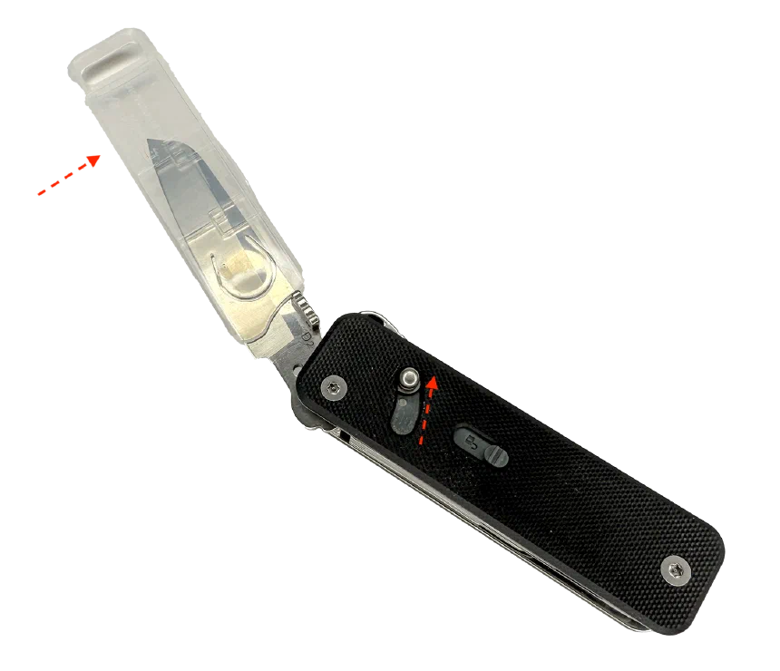 Unlock the blade and press it gently backwards