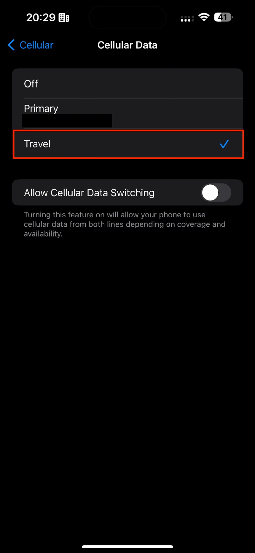 Set the cellular data to use your Holafly eSim