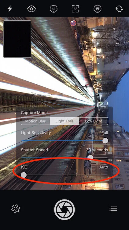 Slow Shutter Cam manual ISO settings