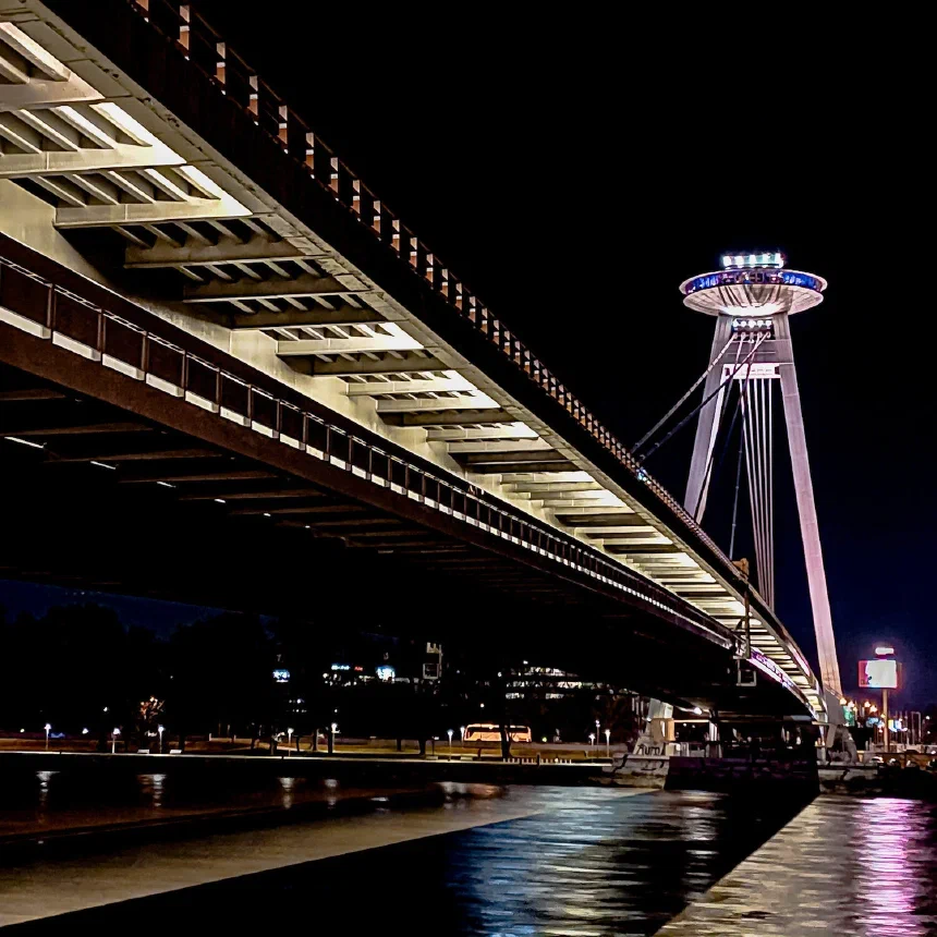 UFO Bridge in Bratislava shot on iPhone mounted to the Rollei Compact Traveller Tripod