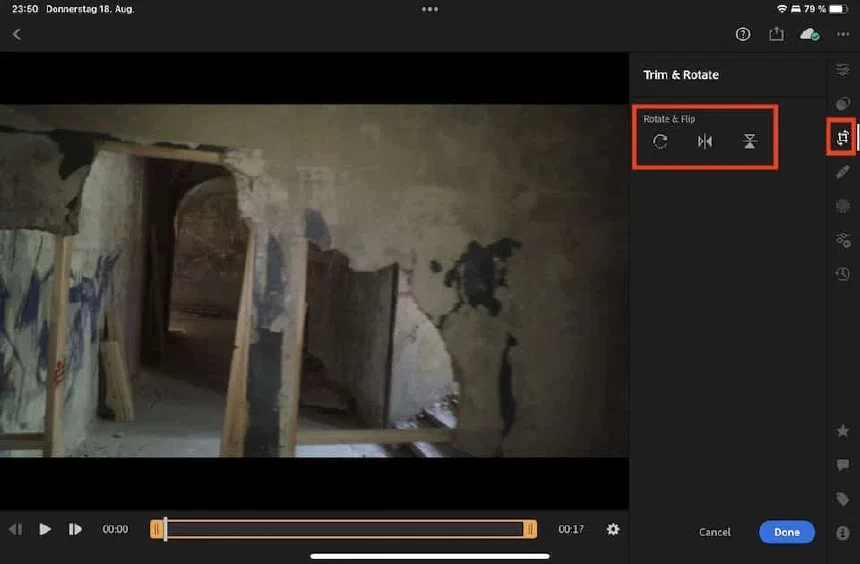 Rotating a video in Lightroom mobile