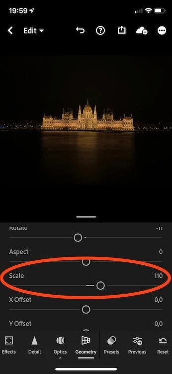 Scale Slider in Lightroom Mobile Premium