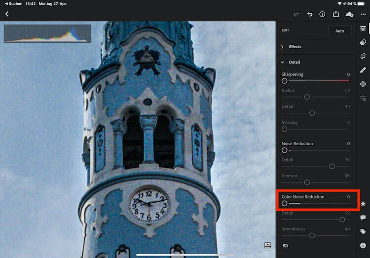 Color Noise Slider in Lightroom Mobile